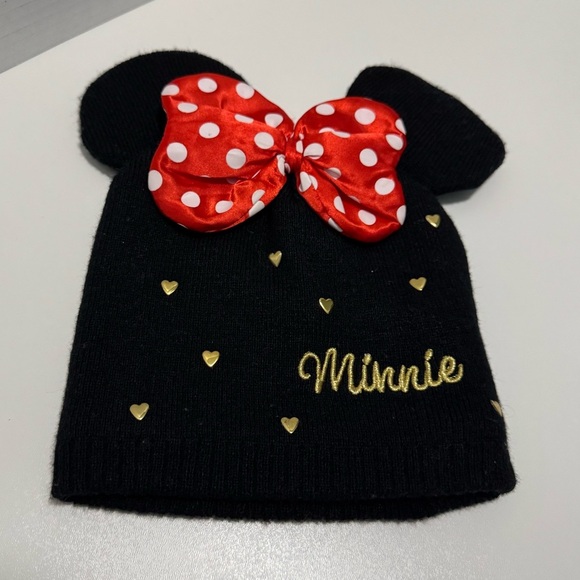 Disney Other - Disney Minnie Mouse Bow Beanie Hat with Gold studded hearts & embroidere…